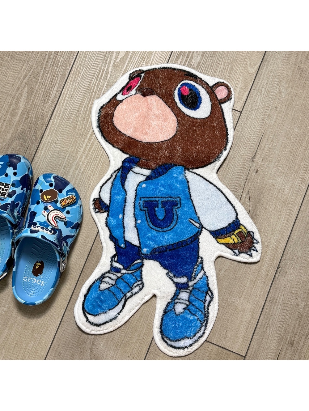 College Bear Graphic Rug 23” Blue Streetwear Hip Hop Y2K Plush Floor Mat Decor